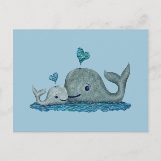 Whale Mam en Baby zwemmen in het Zee Briefkaart (Voorkant)