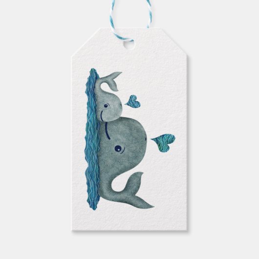 Whale Mam en Baby zwemmen in het Zee Cadeaulabel (Voorkant)