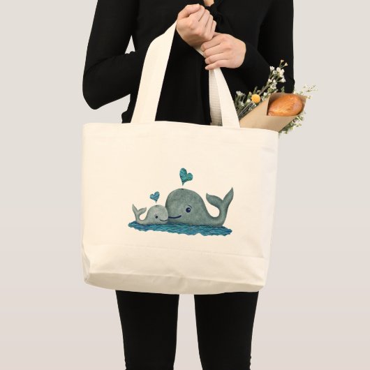 Whale Mam en Baby zwemmen in het Zee Grote Tote Bag (Voorkant (product))