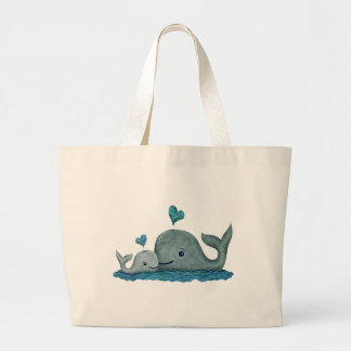 Whale Mam en Baby zwemmen in het Zee Grote Tote Bag