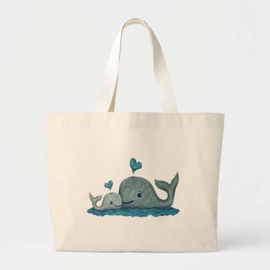 Whale Mam en Baby zwemmen in het Zee Grote Tote Bag (Voorkant)