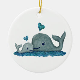 Whale Mam en Baby zwemmen in het Zee Keramisch Ornament