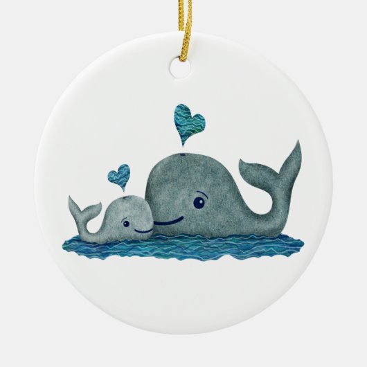 Whale Mam en Baby zwemmen in het Zee Keramisch Ornament (Voorkant)