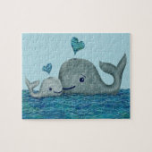 Whale Mam en Baby zwemmen in het Zee Legpuzzel (Horizontaal)