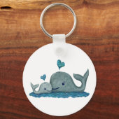 Whale Mam en Baby zwemmen in het Zee Sleutelhanger (Voorkant)
