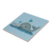 Whale Mam en Baby zwemmen in het Zee Tegeltje (Zijkant)