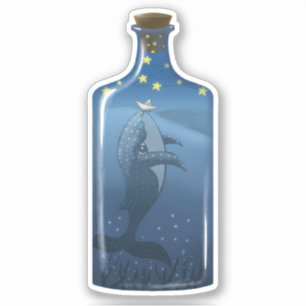 Whale met Bot en sterren in een Sticker met fles