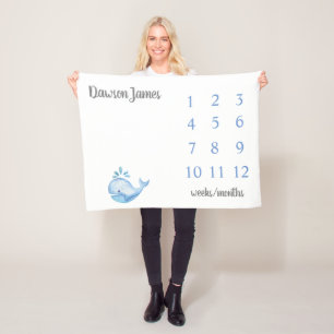 Whale Milesstone Blaket Fleece Deken