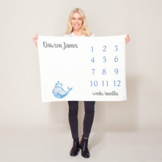 Whale Milesstone Blaket Fleece Deken