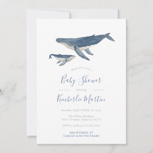 Whale Moeder en Calf Baby shower Party Kaart (Voorkant)