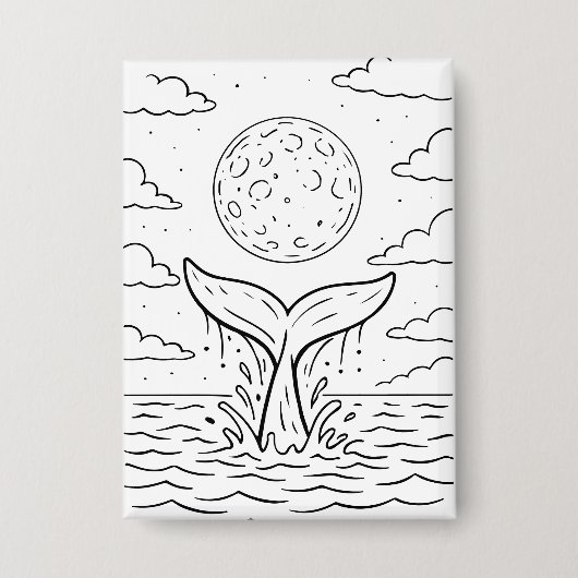 Whale Moon Dive | Ocean Night Sky T-shirt | kosmis Button (Voorkant)