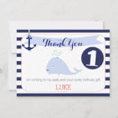 Whale Nautical 1e verjaardag Dank u voor de platte Bedankkaart (Voorkant)