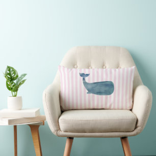 Whale Nautical Pink Stripe Preppy Kussen