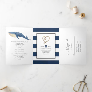 Whale Nautical Wedding Drieluik Uitnodiging
