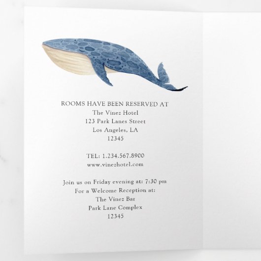 Whale Nautical Wedding Drieluik Uitnodiging (Binnenzijde eerst)