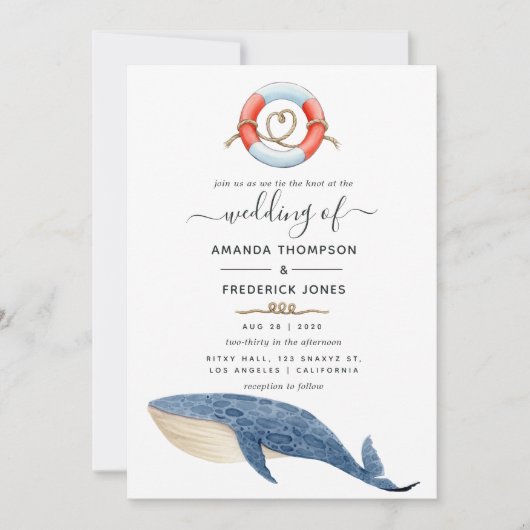 Whale Nautical Wedding Kaart (Voorkant)