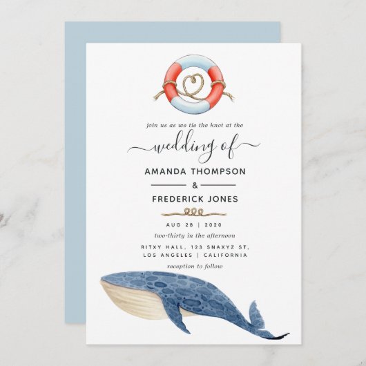 Whale Nautical Wedding Kaart (Voorkant / Achterkant)