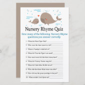 Whale Nursery Rhyme Quiz baby shower game (Voorkant / Achterkant)