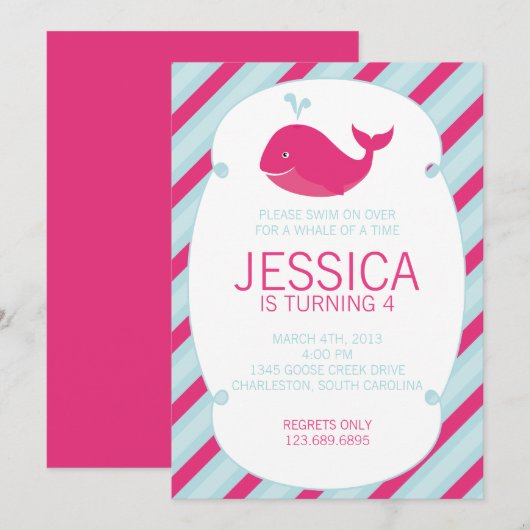 Whale of a Birthday Invitation Kaart (Voorkant / Achterkant)