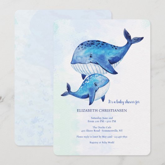Whale of a Time Baby shower Kaart (Voorkant / Achterkant)