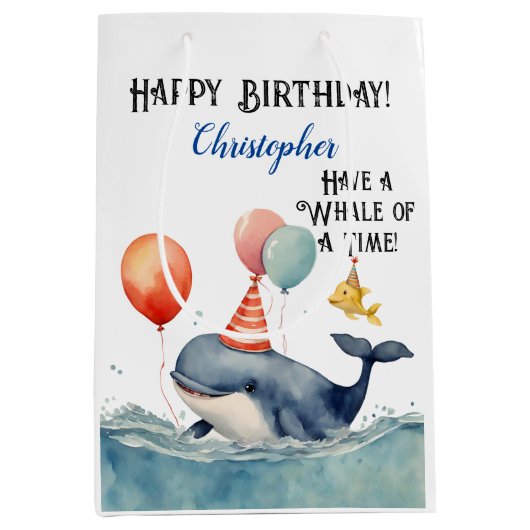Whale of a Time gepersonaliseerde jongens verjaard Medium Cadeauzakje (Voorkant)
