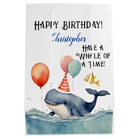 Whale of a Time gepersonaliseerde jongens verjaard Medium Cadeauzakje (Achterkant)
