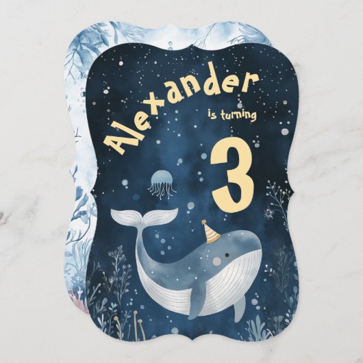 Whale of a Time Ocean Kids Verjaardag Uitnodiging (Voorkant / Achterkant)