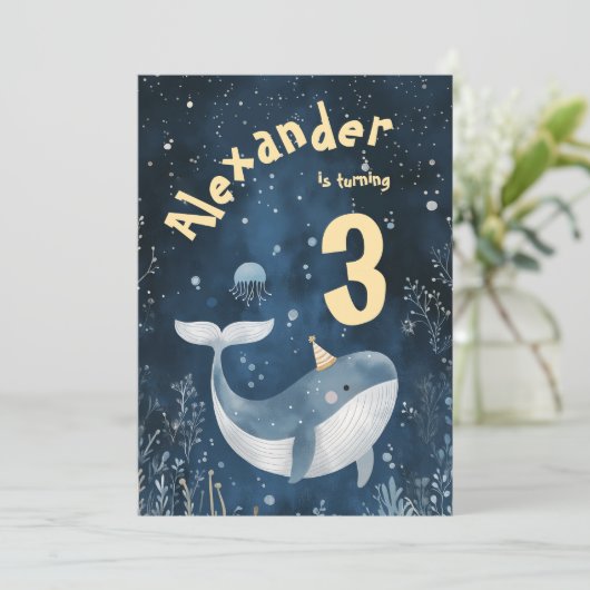 Whale of a Time Ocean Kids Verjaardag Uitnodiging (Staand voorkant)