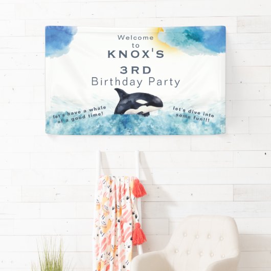 Whale of a Time Orca Verjaardagsfeestje Welkomstba Spandoek (Insitu)