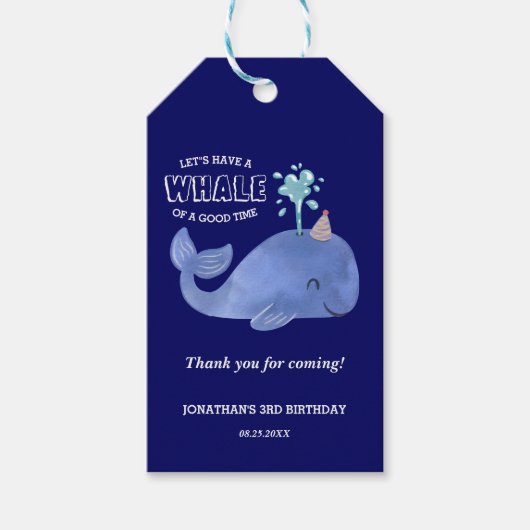 Whale of a Time Schattige Party Pet Navy Bedankt Cadeaulabel (Voorkant)