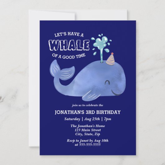 Whale of a Time Schattige Party Pet Navy Birthday Kaart (Voorkant)