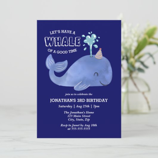 Whale of a Time Schattige Party Pet Navy Birthday Kaart (Staand voorkant)