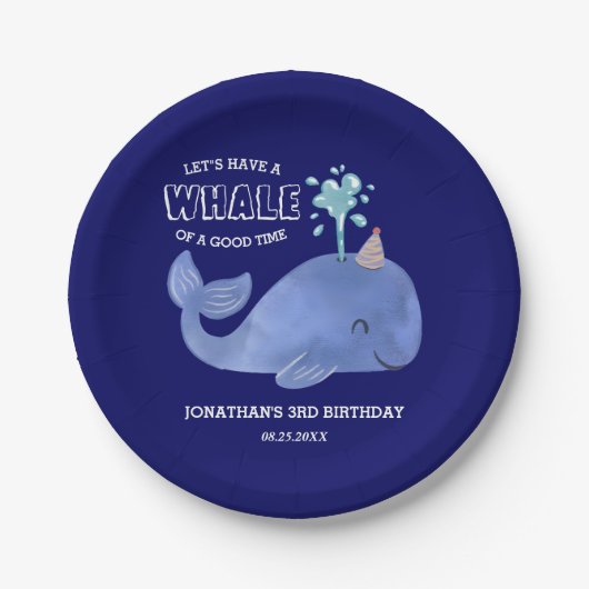 Whale of a Time Schattige Party Pet Navy Birthday Papieren Bordje (Voorkant)