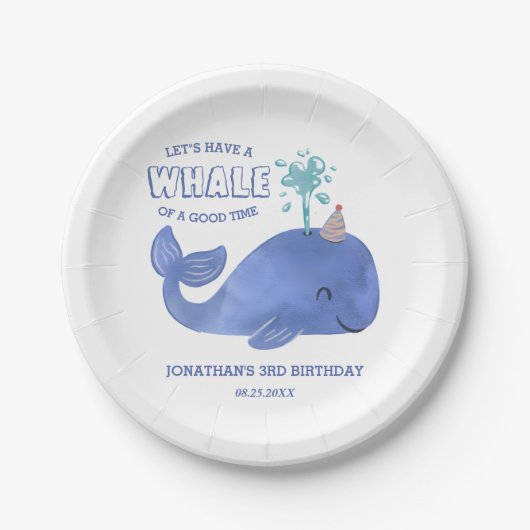 Whale of a Time Schattige Party Pet Witte Verjaard Papieren Bordje (Voorkant)