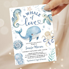 Whale Of Love Boy Baby Shower Invitation  Kaart