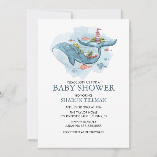 Whale onder het Zee Boy Baby shower Kaart (Voorkant)