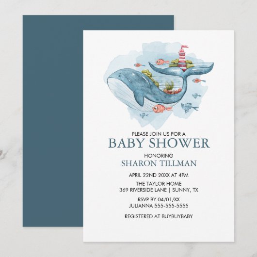 Whale onder het Zee Boy Baby shower Kaart (Voorkant / Achterkant)