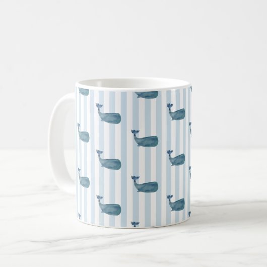 Whale Pattern Blue Stripe Mok (Voorkant links)