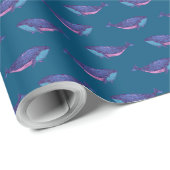 Whale Pattern Ocean Blue Nautical Coastal Schattig Cadeaupapier (Rol Hoek)