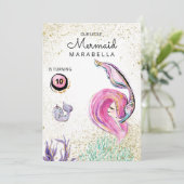 *~* Whale Pink Hair Mermaid Birthday Party Kaart (Staand voorkant)