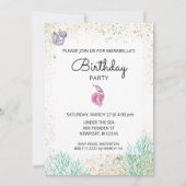 *~* Whale Pink Hair Mermaid Birthday Party Kaart (Achterkant)