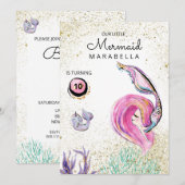 *~* Whale Pink Hair Mermaid Birthday Party Kaart (Voorkant / Achterkant)