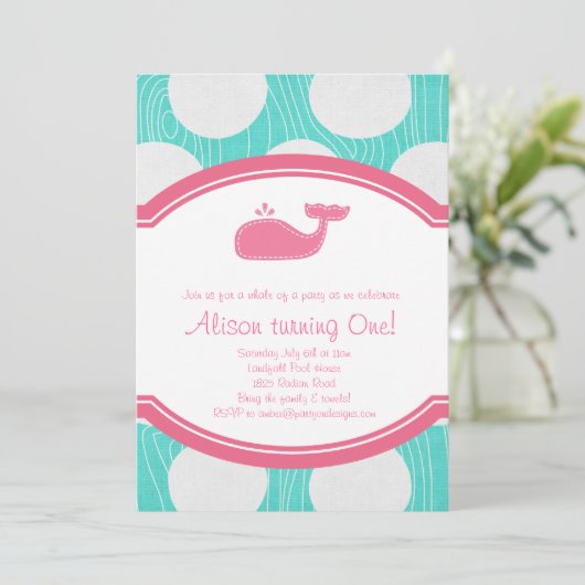 Whale Polka Dot Pool Party Aqua en roze modern Kaart (Staand voorkant)