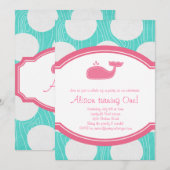 Whale Polka Dot Pool Party Aqua en roze modern Kaart (Voorkant / Achterkant)