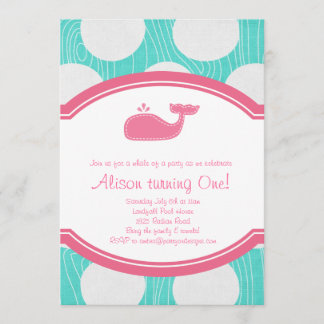 Whale Polka Dot Pool Party Aqua en roze modern Kaart