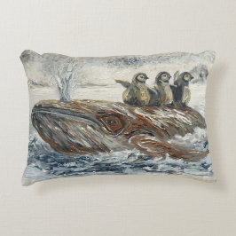 Whale Riders Whimsical Whale and Penguin Ocean Accent Kussen