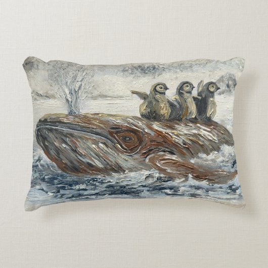 Whale Riders Whimsical Whale and Penguin Ocean Accent Kussen (Voorkant)