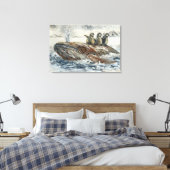 Whale Riders Whimsical Whale and Penguin Ocean Canvas Afdruk (Insitu (Slaapkamer))