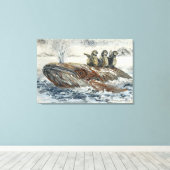 Whale Riders Whimsical Whale and Penguin Ocean Canvas Afdruk (Insitu (Houten vloer))