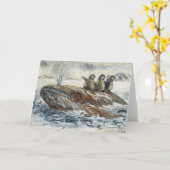Whale Riders Whimsical Whale and Penguin Ocean Kaart (Gele Bloem)